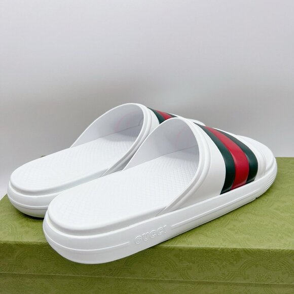 Gucci Men’s Web ACE RUBBER Slide Sandals Pool White UK 13 US 13.5 NEW AUTHENTIC - Picture 6 of 12